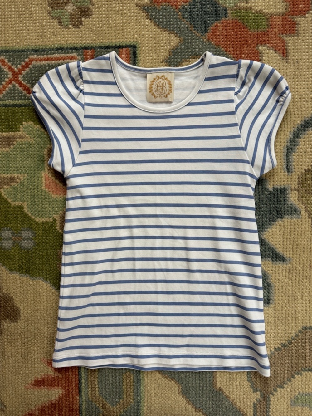 The Beaufort Bonnet Company Blue & White Striped Puff Sleeve Tee